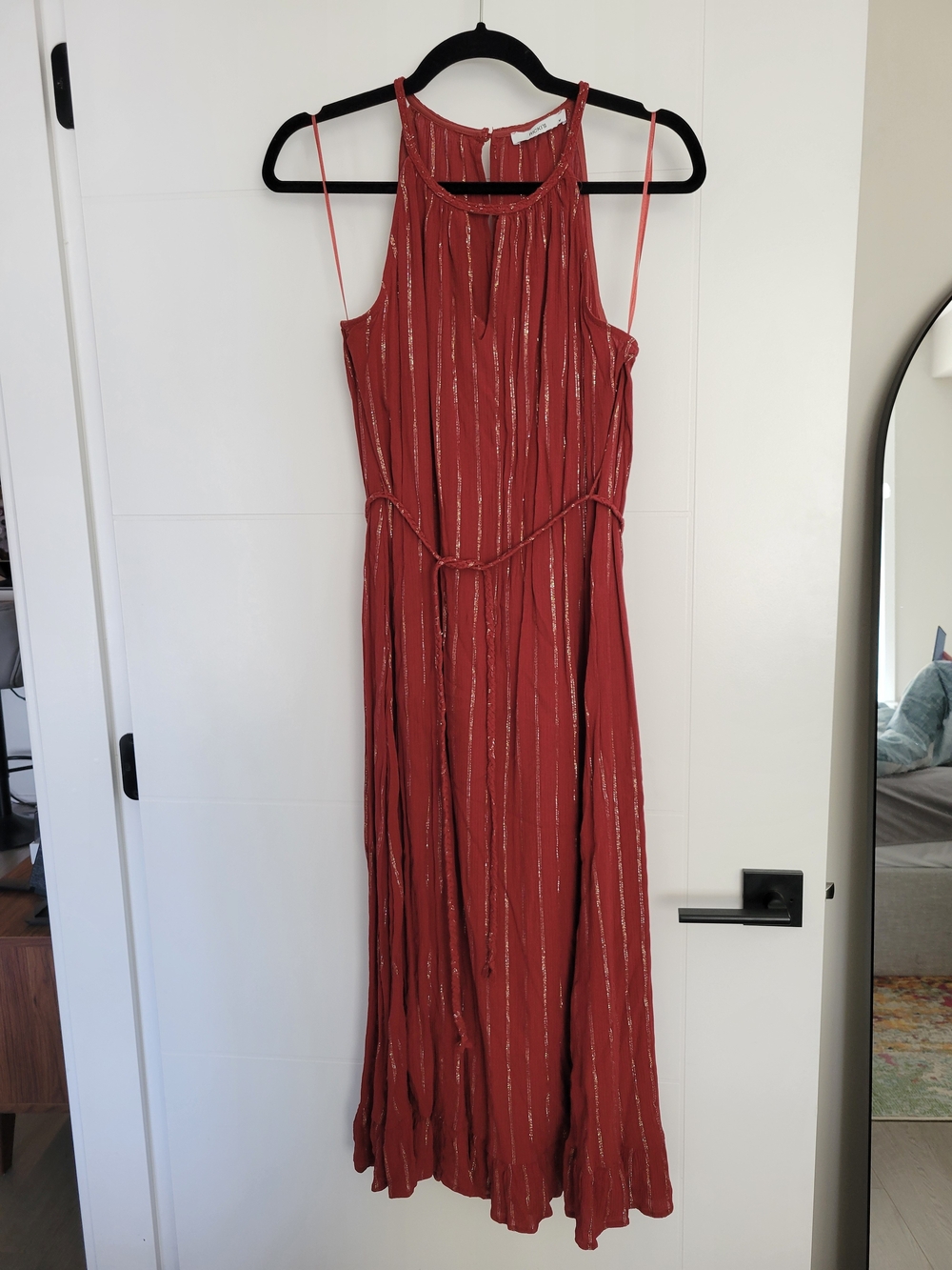 Ricki's Rust Red Metallic-Striped Maxi Dress
